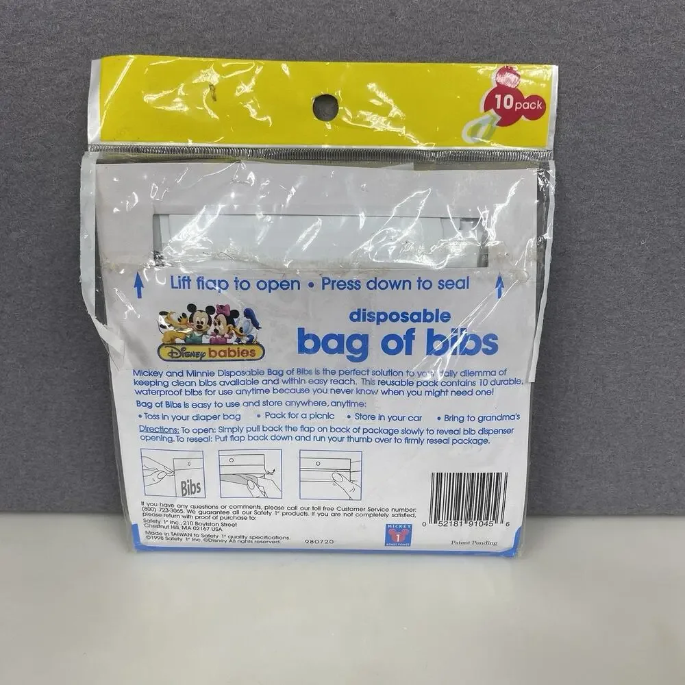 Vtg Disney Baby Bag of Disposable Bibs Safety 1st 1998 - PACK OF 9 - Read